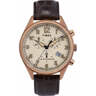 Мужские часы Timex Waterbury Traditional Chronograph 42mm Leather Strap Watch