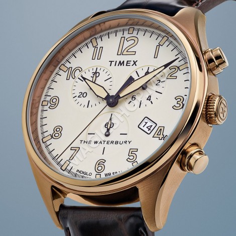 Ceas pentru barbati Timex Waterbury Traditional Chronograph 42mm Leather Strap Watch