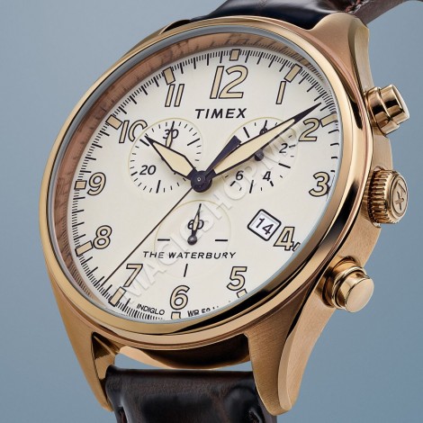 Мужские часы Timex Waterbury Traditional Chronograph 42mm Leather Strap Watch