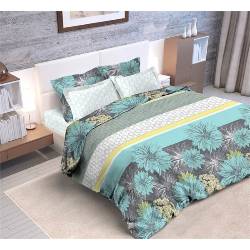 Set de lenjerie Cottony MILEDY FLORI ALBASTRE bumbac 2P