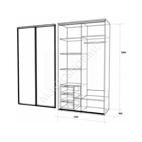 Гардероб ISCom 1200 (2 glass) 226x60x120cm бежевый, коричневый