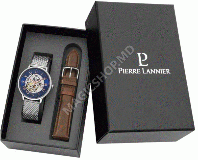 Un set cadou de ceasuri mecanice bărbătești de la Pierre Lannier, cu curea