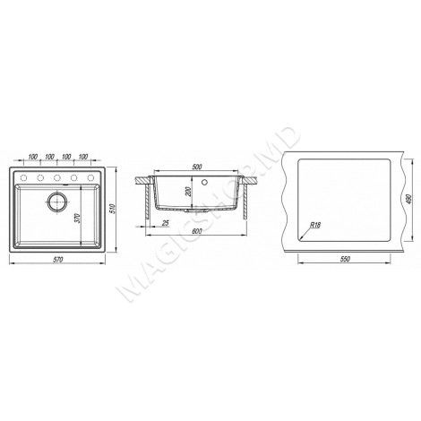 Chiuvetă Dr.Gans Nica 570 negru 570x510 mm