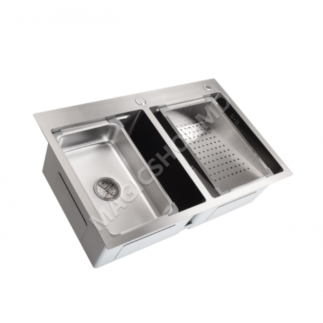 Chiuveta handmade SanDonna HD7850 dubla (Crom satin)