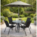 Set masa rotunda cu 4 scaune + umbrela, metal / textilen, Negru