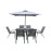 Set masă dreptunghiulară cu 6 scaune + umbrelă, metal / textilen, Gri