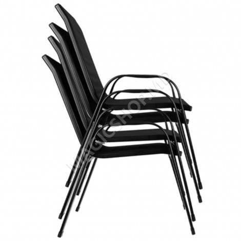 Set masa rotunda cu 4 scaune + umbrela, metal / textilen, Negru