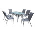 Set masă dreptunghiulară cu 6 scaune + umbrelă, metal / textilen, Gri