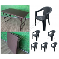 Set gradina / camping RATTAN 120x60 cm cu 6 scaune, maro