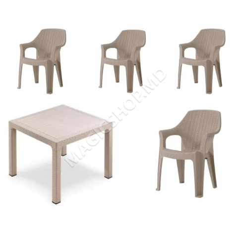 Садовый набор Стол RATTAN 90X90 с 4 стульями - антрацит, бежевый, коричневый