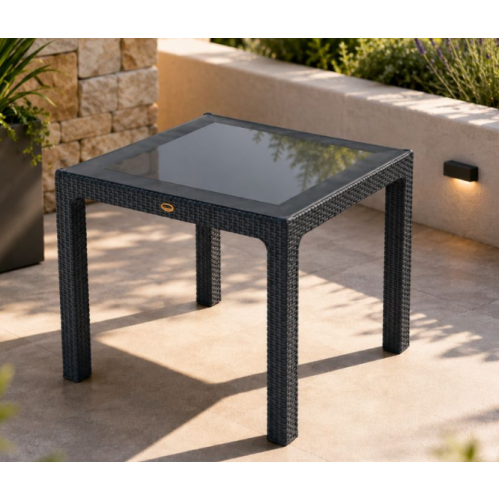 Masa Rattan 90X90, cu sticla (maro, bej, antracit)