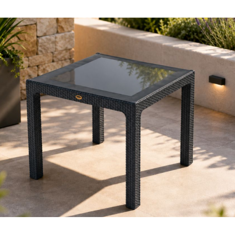 Masa Rattan 90X90, cu sticla (maro, bej, antracit)