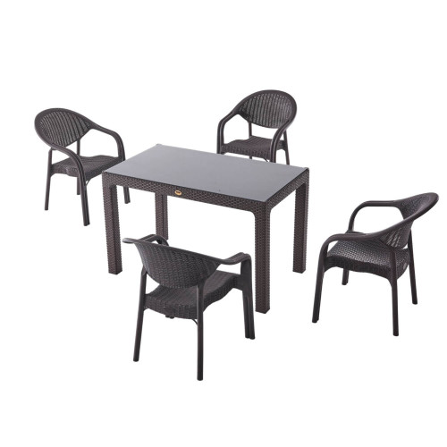 Masă Rattan 120x70 cm, cu sticlă, antracit, maro