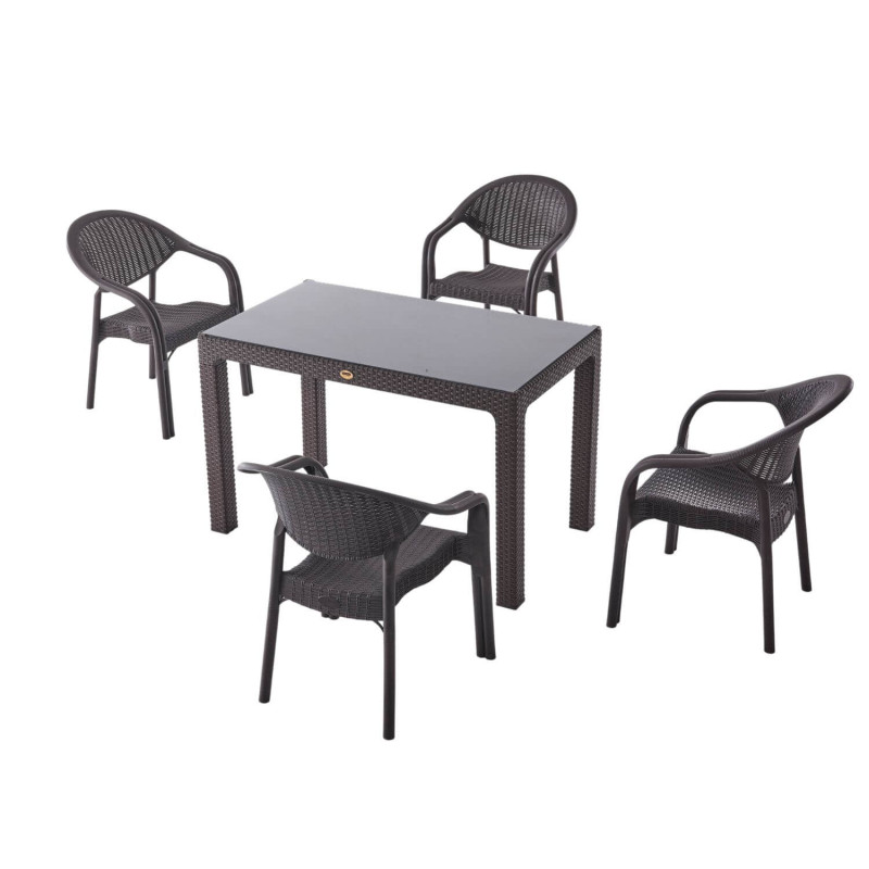 Masă Rattan 120x70 cm, cu sticlă, antracit, maro