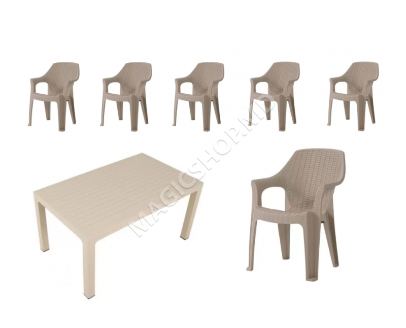 Set gradina Masa RATTAN 120x70 cm cu 6 scaune - antracit, bej, maro