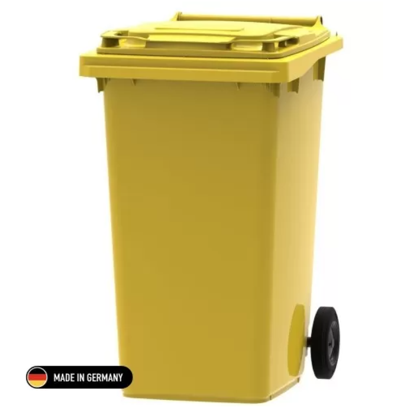 Tomberon din plastic cu roți din cauciuc, standart, Germania, 240 L, galben