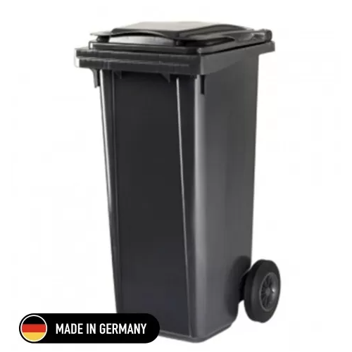 Tomberon din plastic cu roți din cauciuc, greu, Germania, 120 L, negru