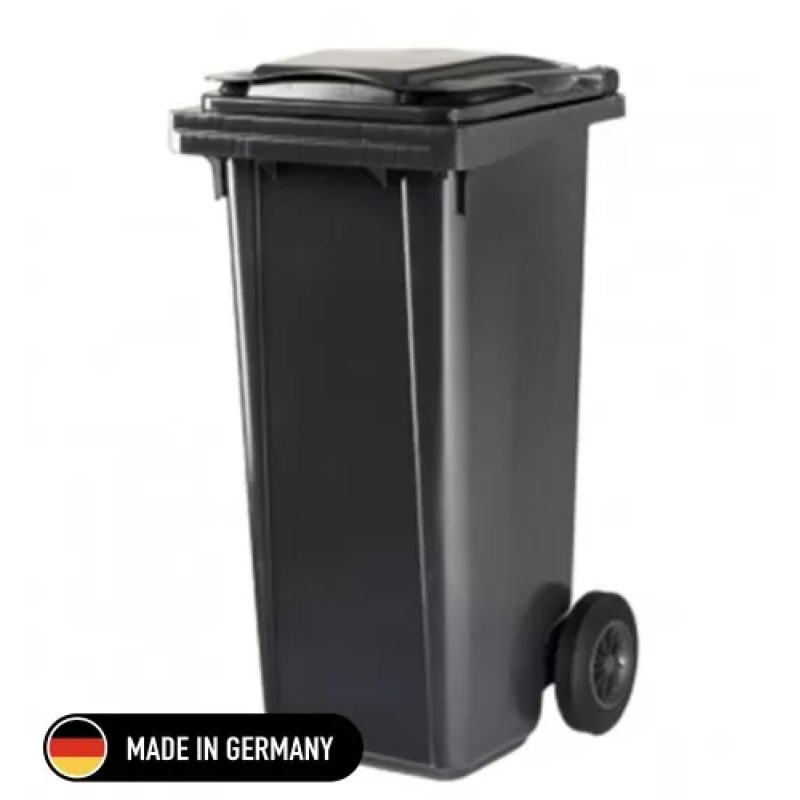 Tomberon din plastic cu roți din cauciuc, greu, Germania, 120 L, negru