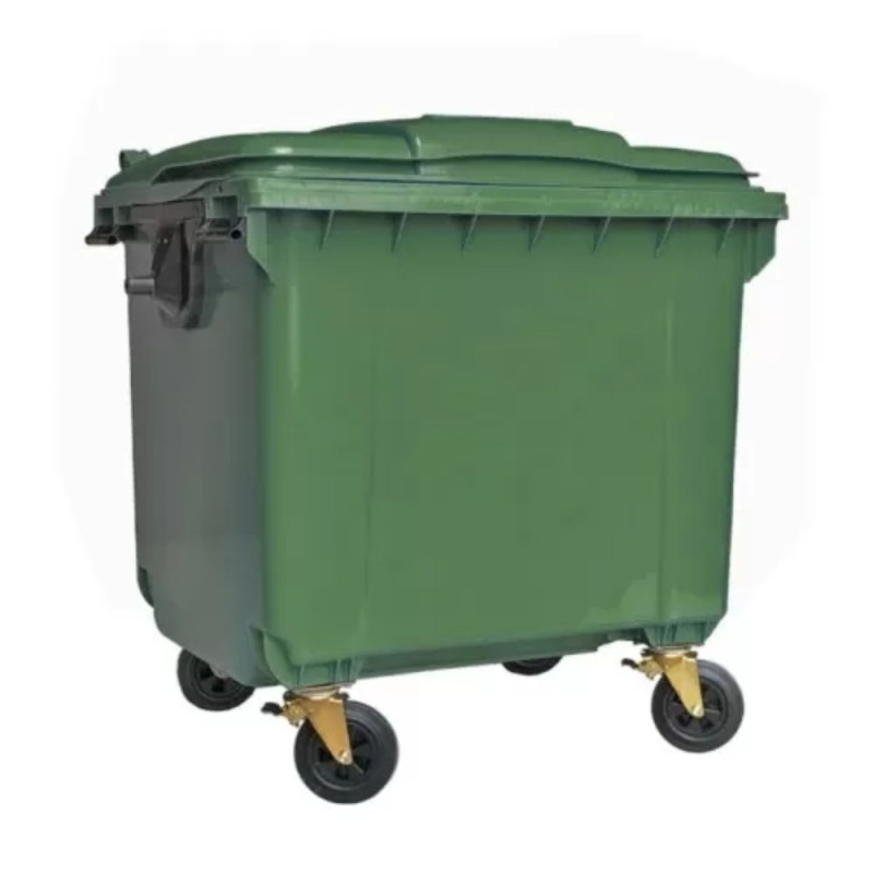 Tomberon din plastic capac plat, 1100 L, Germania, Verde, Negru
