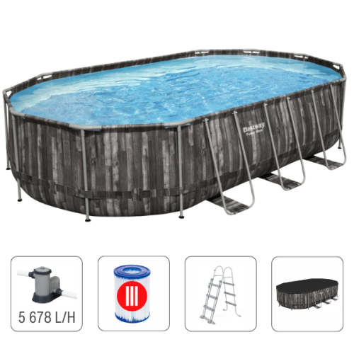 Piscină Bestway Power Steel Ovală 610x366x122 cm, 20241L, cadru metalic