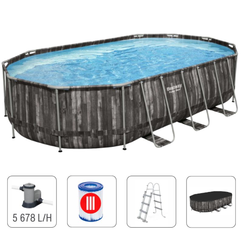 Piscină Bestway Power Steel Ovală 610x366x122 cm, 20241L, cadru metalic