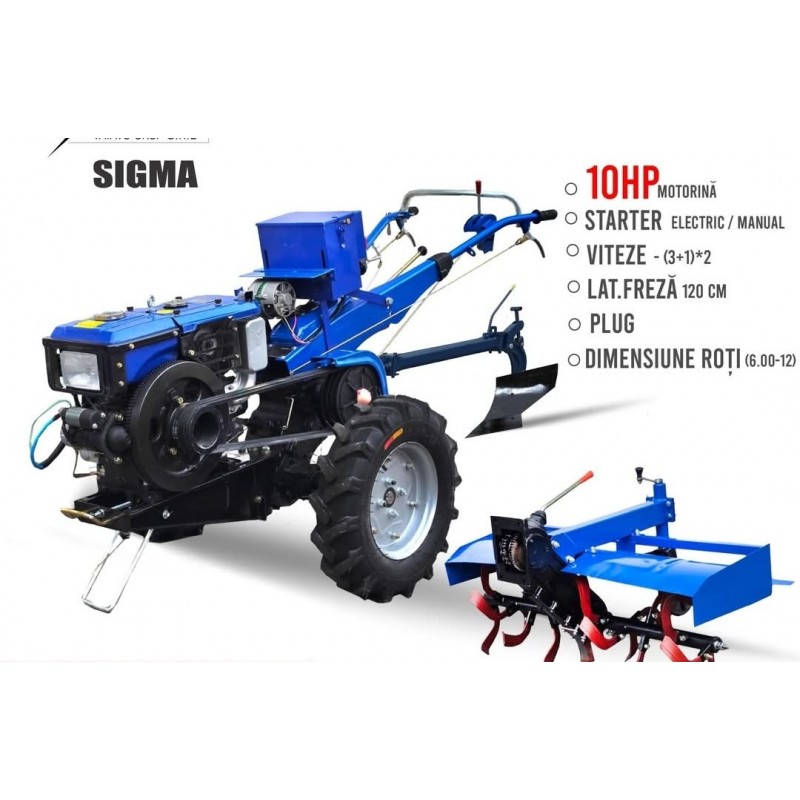 Motocultivator pe motorina Sigma 10HP 101E (starter electric) + freze