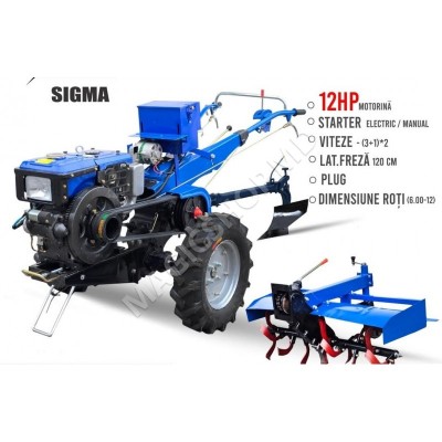 Motocultor pe Motorina Sigma 12HP 121E (starter electric) + freze+plug
