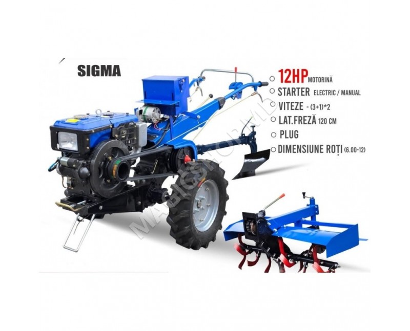 Motocultor pe Motorina Sigma 12HP 121E (starter electric) + freze+plug