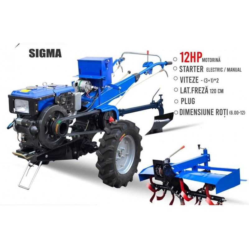 Motocultor pe Motorina Sigma 12HP 121E (starter electric) + freze+plug