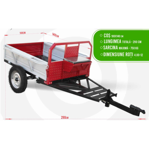 Remorca pentru motocultor 1-1.4m 750kg