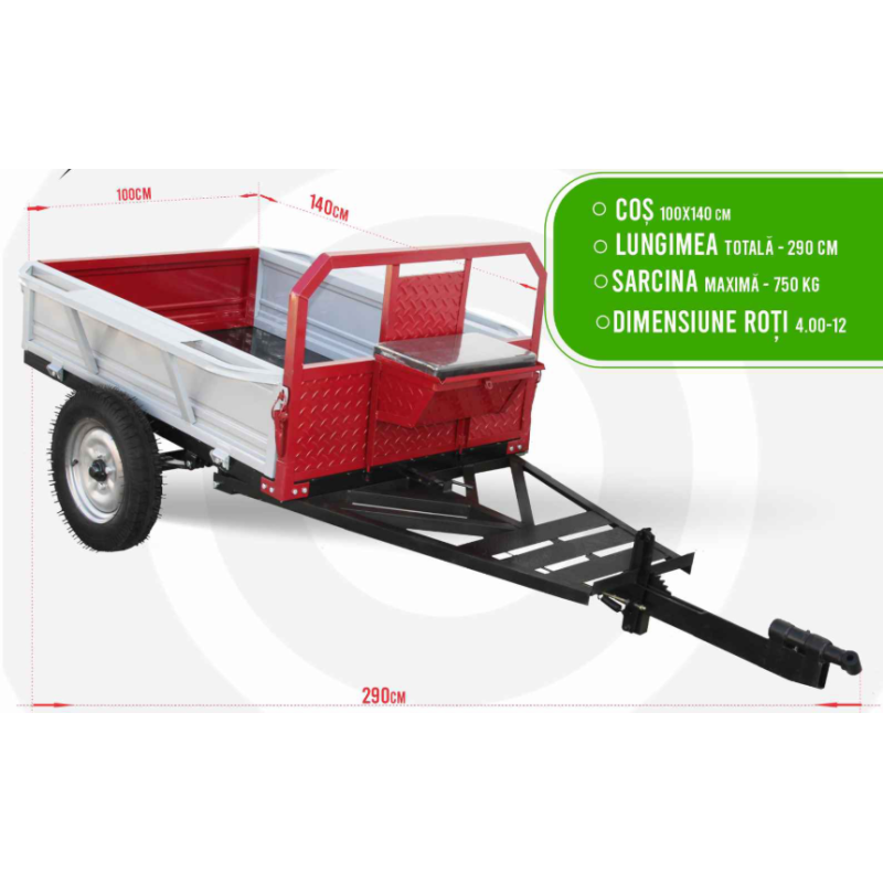 Remorca pentru motocultor 1-1.4m 750kg