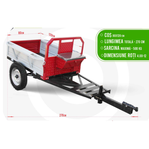 Remorca pentru motocultor Nr1 0.8x1.2cm 500kg