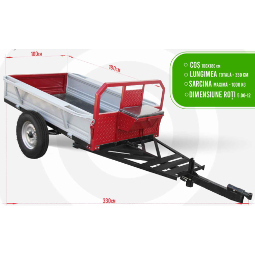 Remorca pentru motocultor 1x1.8m 1000kg