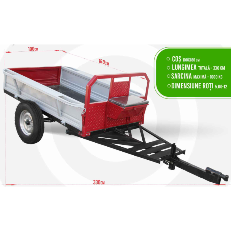 Remorca pentru motocultor 1x1.8m 1000kg