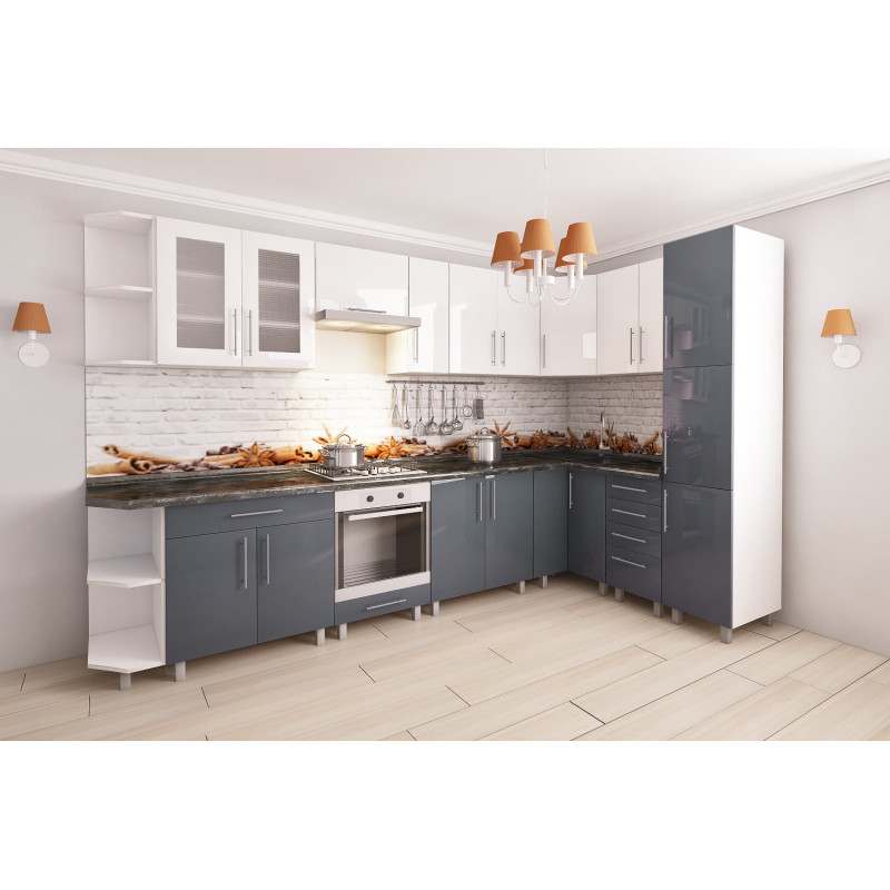 Bucătărie modulară de colț 3.4×1.7m cu fațadă MDF