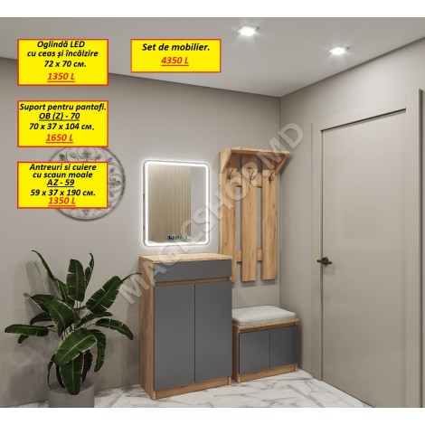 Antreu AY-59 cu scaun moale + oglinda + pantofar