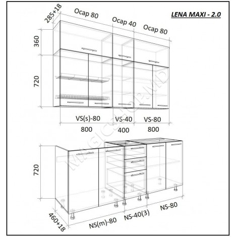 Bucătărie modulară „Elena-Maxi” 2m cu fațadă MDF (High Gloss)