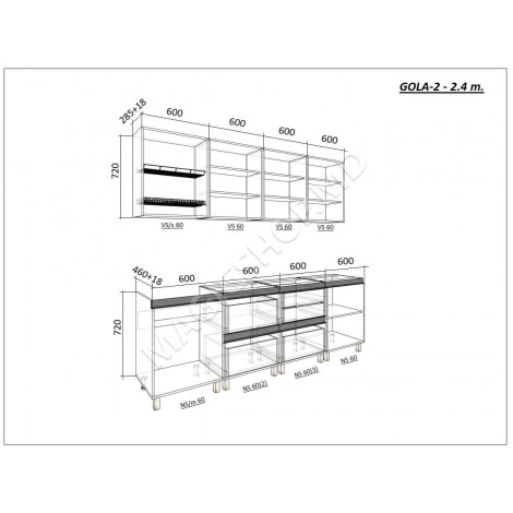 Bucătărie modulară „Gola-2” 2.4m cu fațadă MDF luciu (High Gloss)