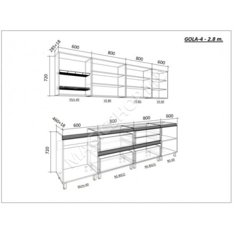 Bucatarie „GOLA – 3” 2.4м cu fatade din panouri mate AGT (Trendy Panel).