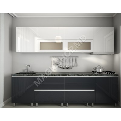 Bucătărie modulară „Gola-5″(SUS) 2.8m cu fațadă MDF luciu (High Gloss)