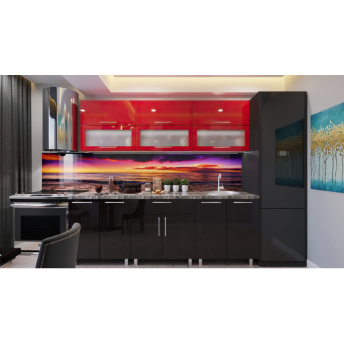 Bucatarie modulara „Modern” Sticlă 2.2m cu fațadă MDF 