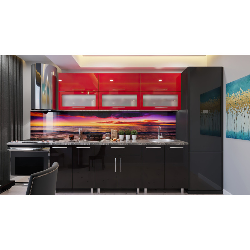 Bucatarie modulara „Modern” Sticlă 2.2m cu fațadă MDF 