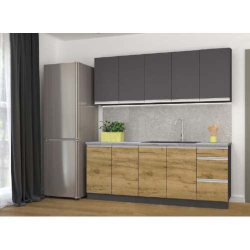 Bucatarie Yasen Madera 2 m grafit gri/stejar kraft gold (drept/sting)