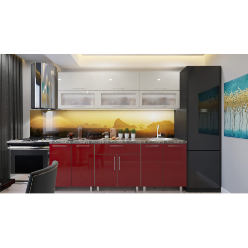 Bucatarie modulara Modern 2.4 m cu fațadă MDF (cu sticlă)