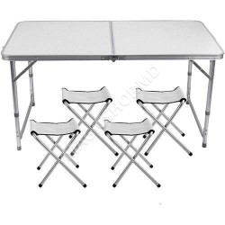 Set camping masă reglabilă și 4 scaune 120x60 cm