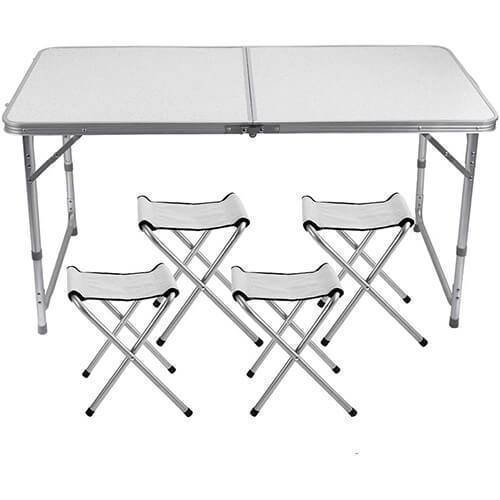 Set camping masă reglabilă și 4 scaune 120x60 cm