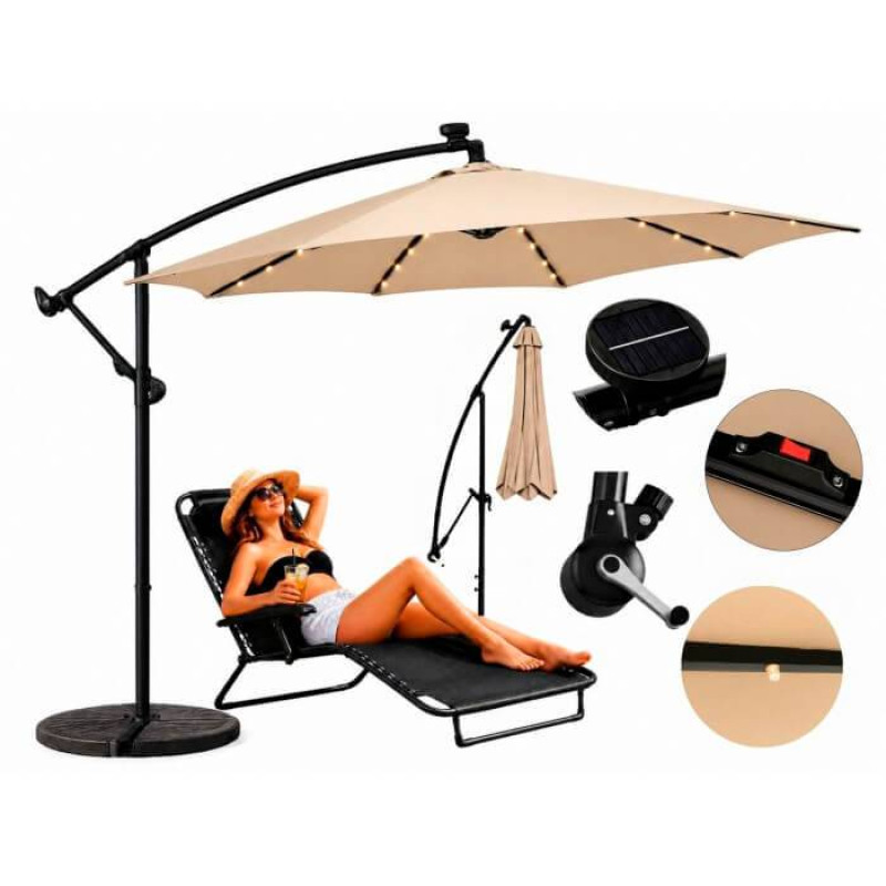 Umbrelă de grădină 300 cm, cu iluminare led, bej, gri