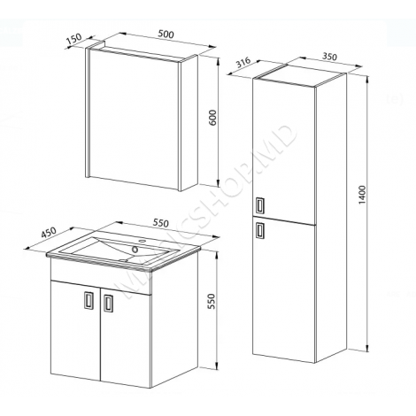 Шкаф с зеркалом MARTAT Vega 55cm (white)