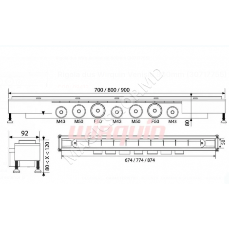 Rigola dus Wirquin Venisio 800mm (30717755)