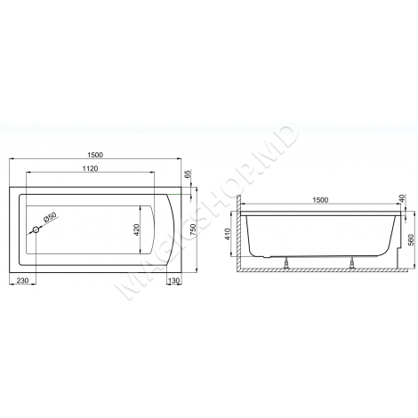Акриловая ванна Polimat Tola 150×75